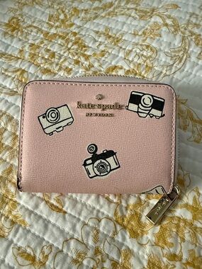 kate spade blush pink camera motif zip wallet